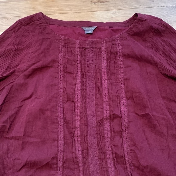 Eddie Bauer 100% Cotton Long Sleeve Crewneck Blouse Maroon Women’s TXL - Picture 3 of 12